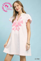Light Pink Striped Floral Appliqué Shift Dress