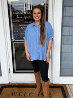 Orchid Blue Linen Button Down Shirt