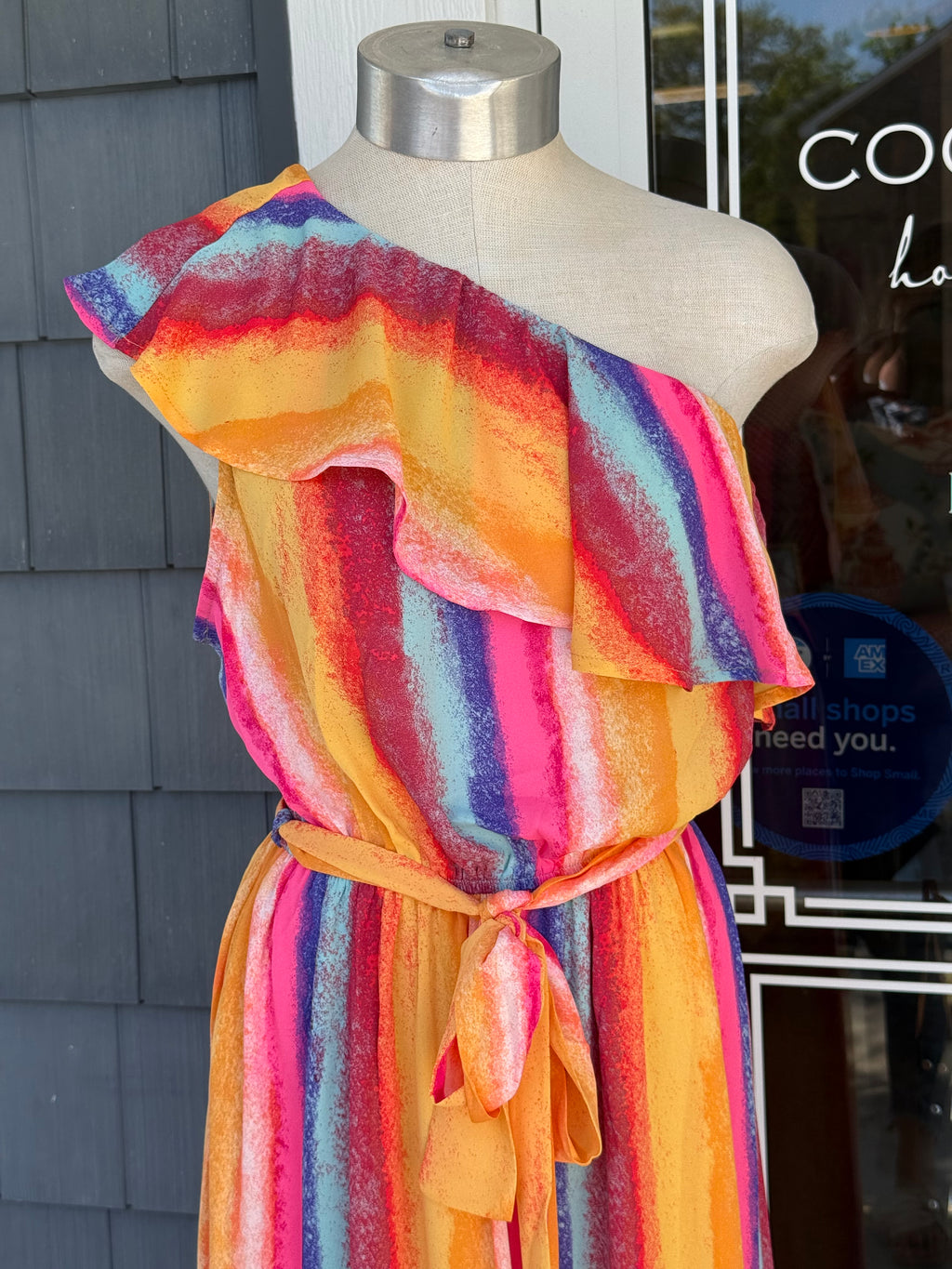 Striped Multicolor Maxi Dress One Shoulder