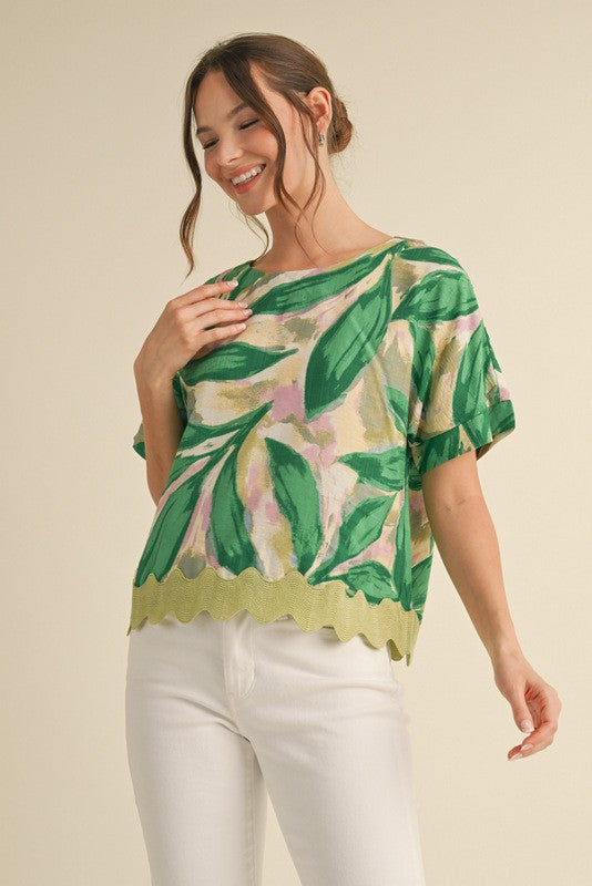 Leaf Print Short Sleeve Top