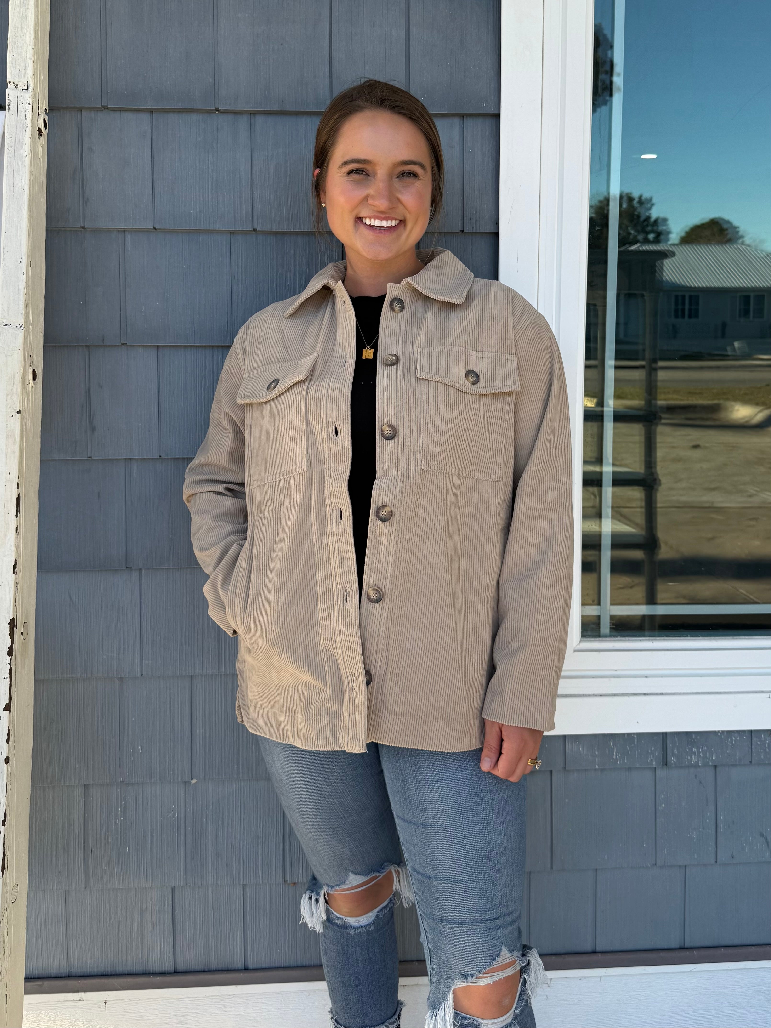 Cream Corduroy Button Up Shacket