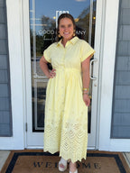 Lemon Eyelet Midi Dress Scallop Trim