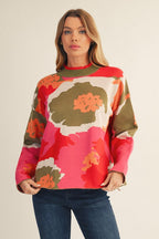 Olive Drop Shoulder Floral Sweater