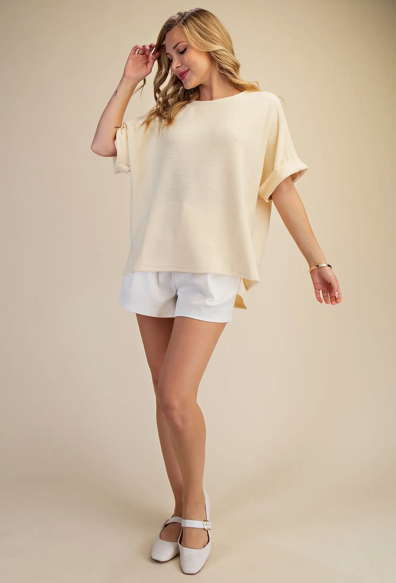 Light Yellow Dolman Sleeve Knit Top