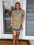 Olive Floral Print Mini Dress