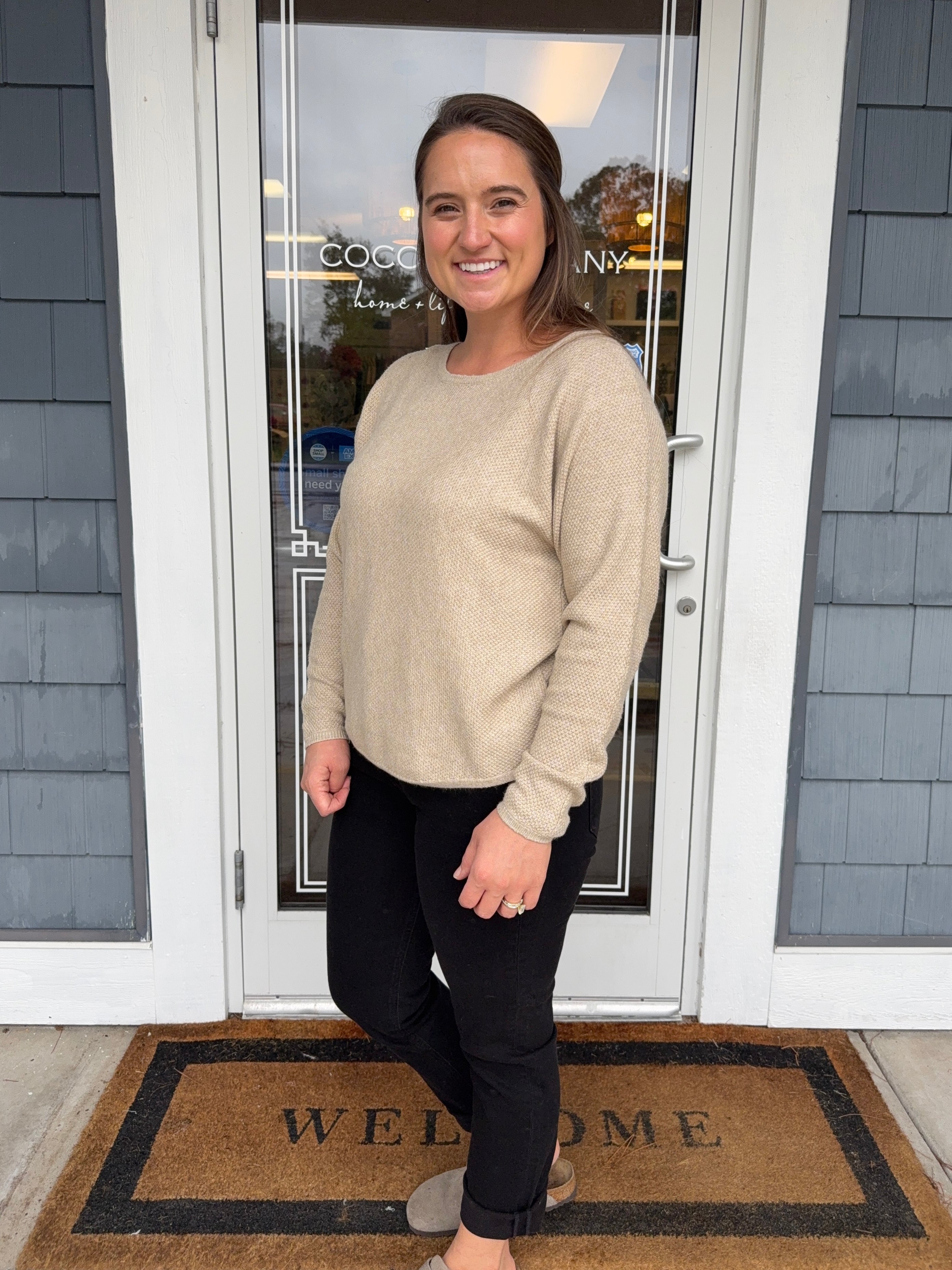 Cream Seedstitch Crewneck Sweater