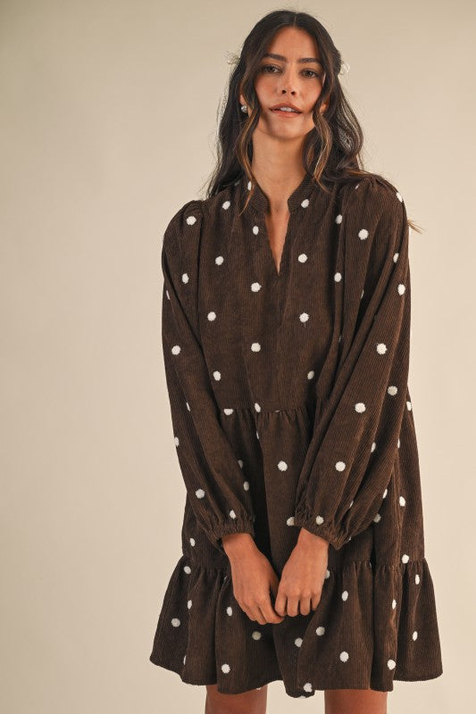 Chocolate Polka Dot Tiered Mini Dress