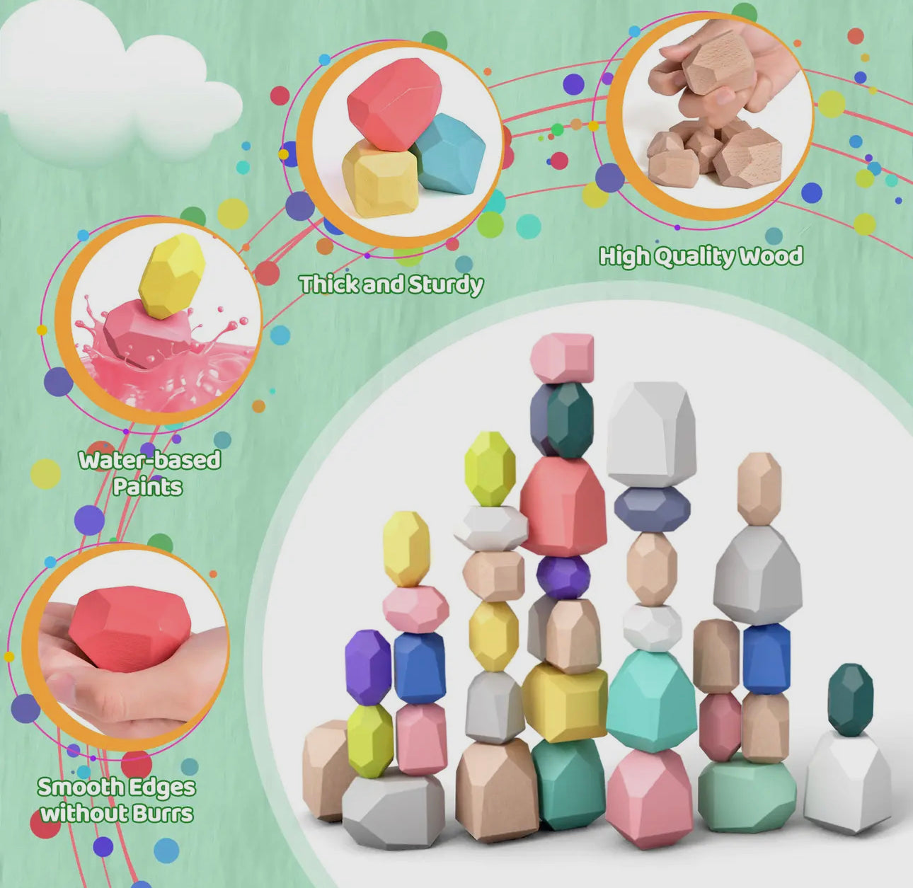 Wooden Balancing Stacking Rocks Toy