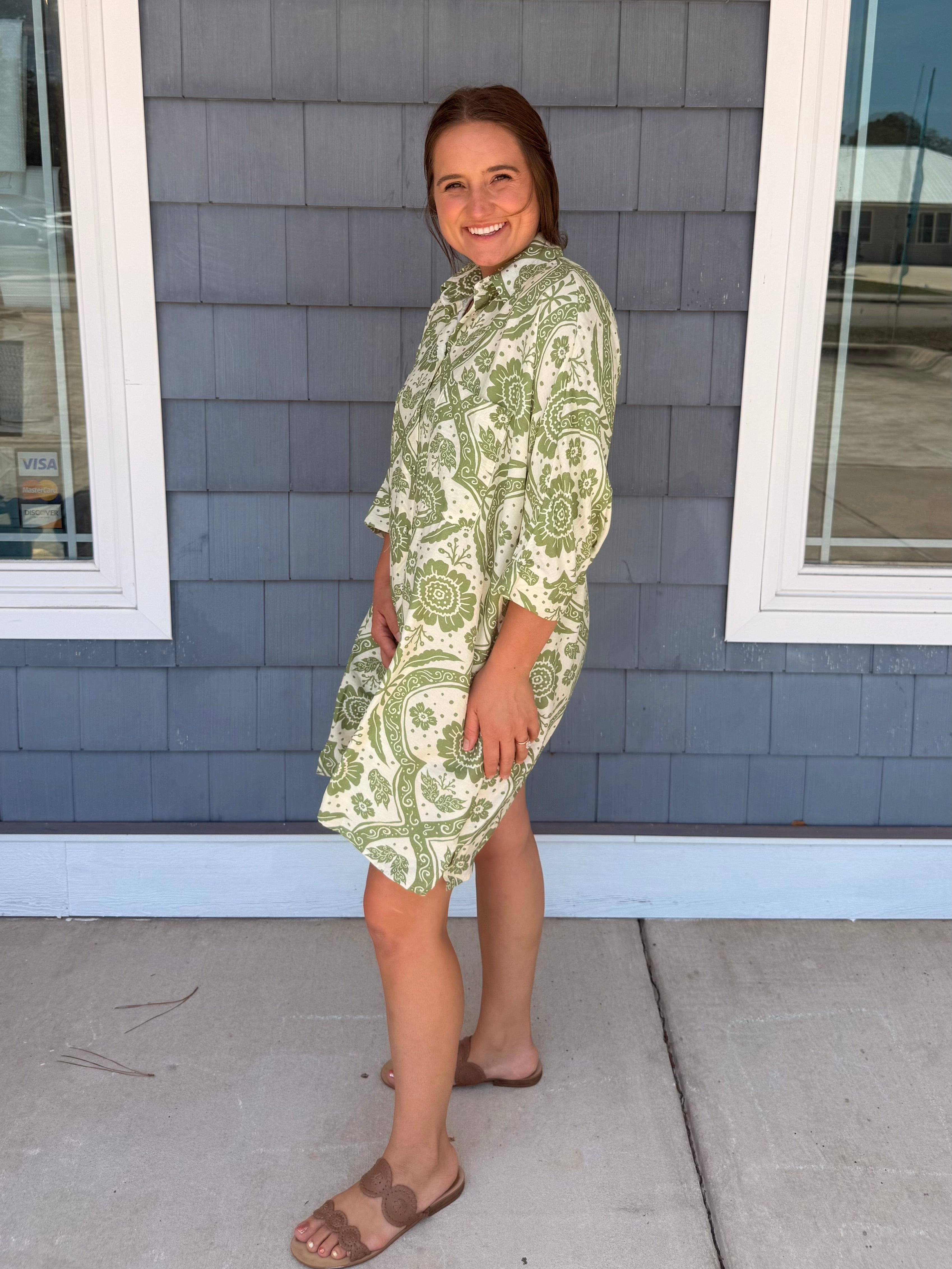 Green Oversized Button Down Shirt Dress