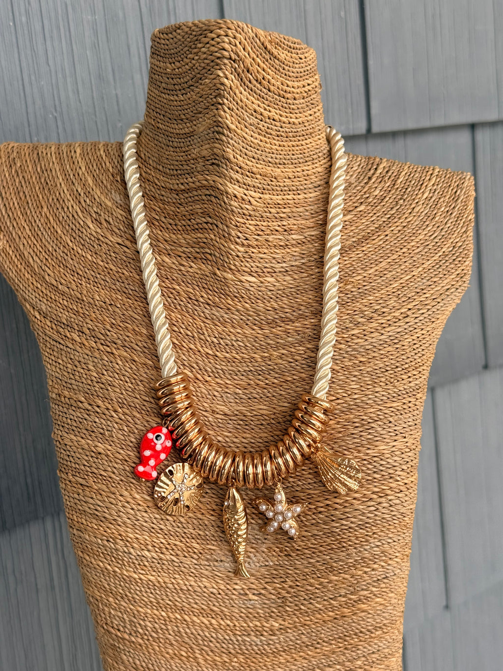 Sealife Multi Charm & Ring Cord Necklace