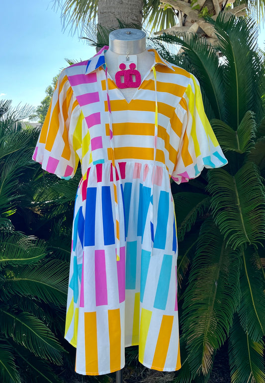Fun Multi Stripe Babydoll Dress