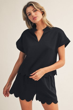 PREORDER: Black Scallop Hem Short Set
