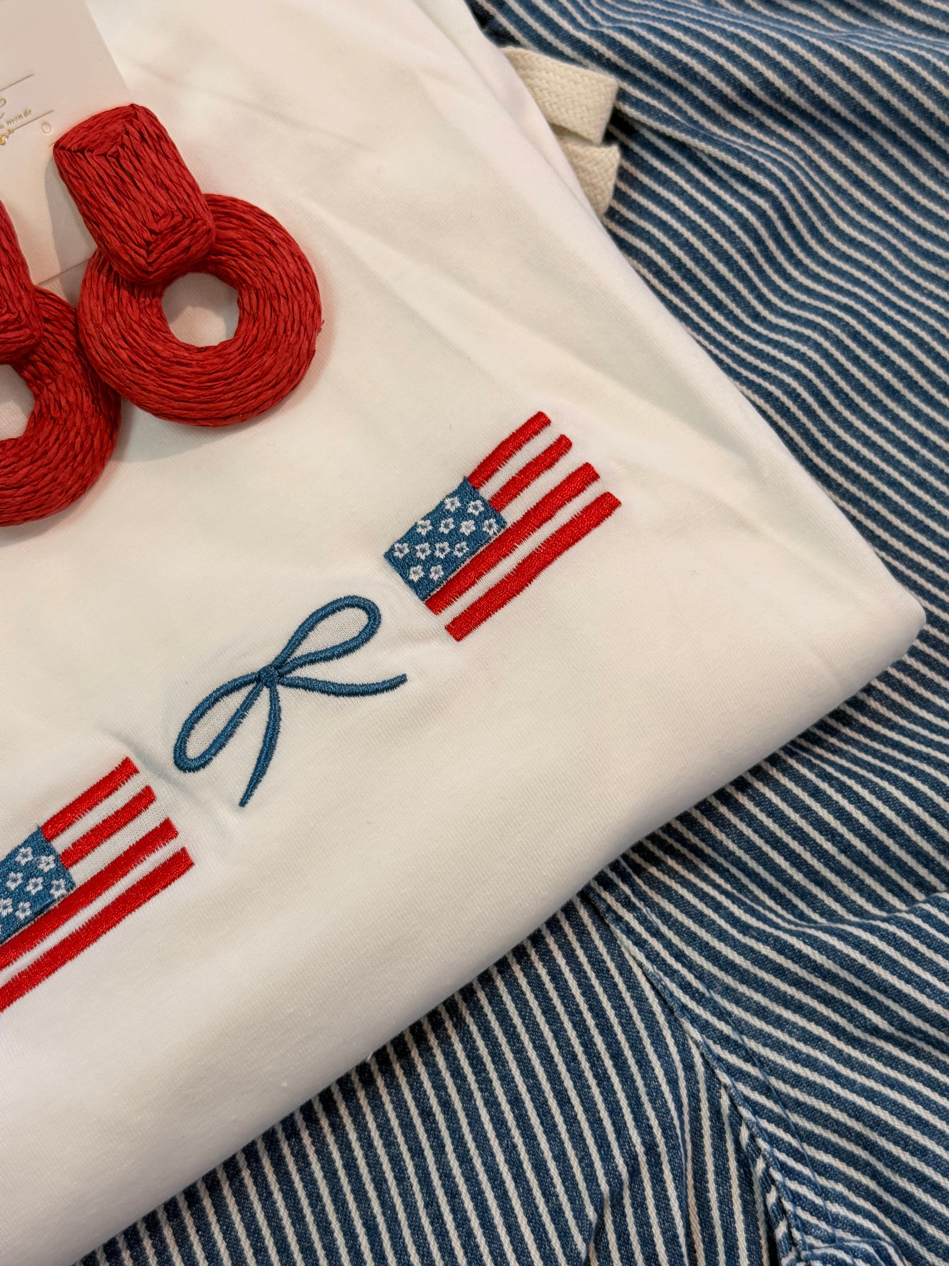 Embroidered Flag & Bow Shirt
