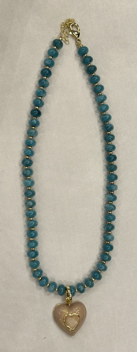 Sea Glass Heart Necklace - Blue & Brown - Smith & Co.