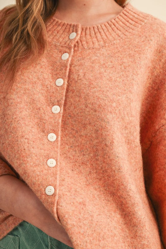Rust Lemon Button Up Elbow Sweater Cardigan