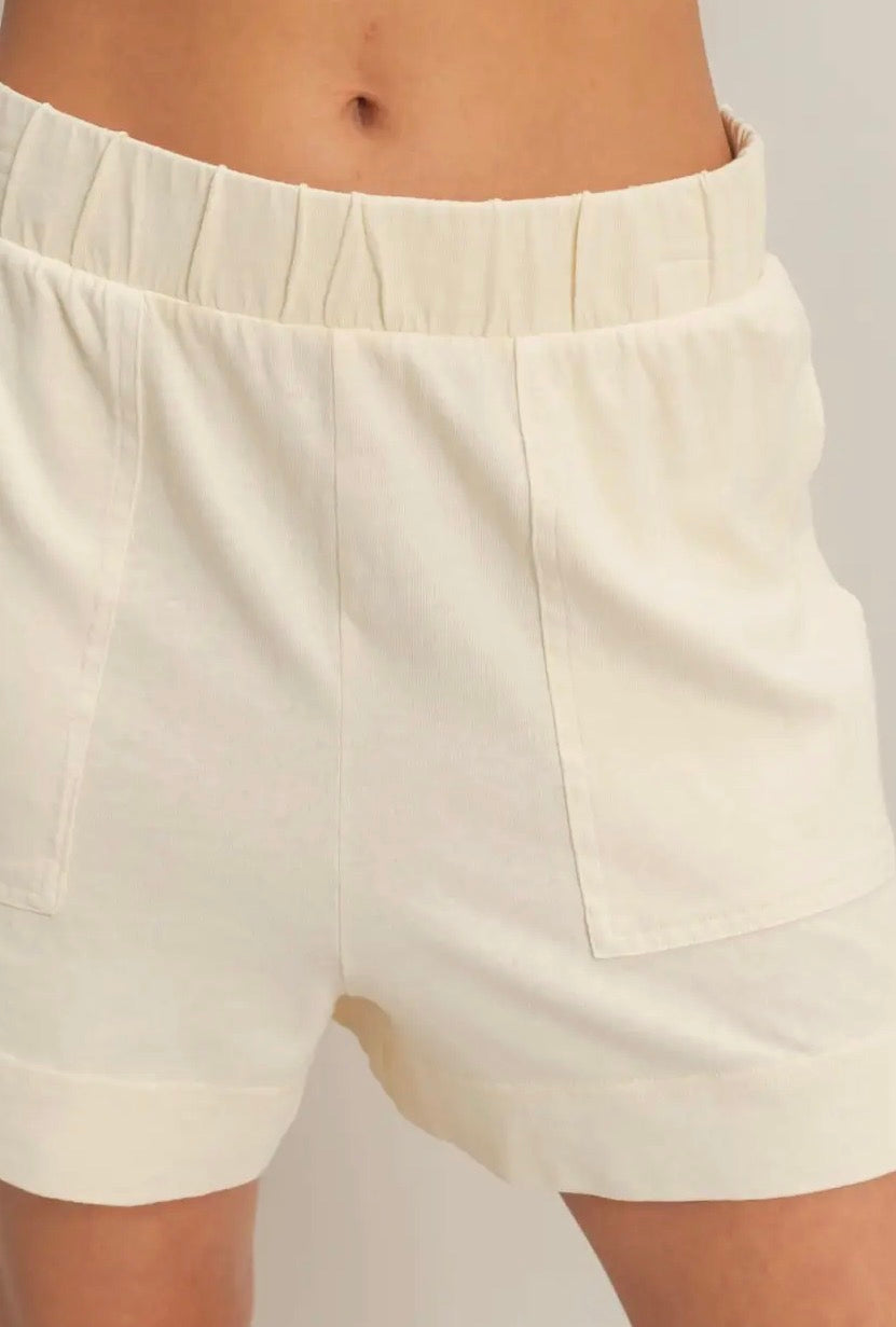 Sleeveless Round Neck Top & shorts Set- Cream