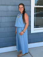 Blue Cotton Tank Midi Dress