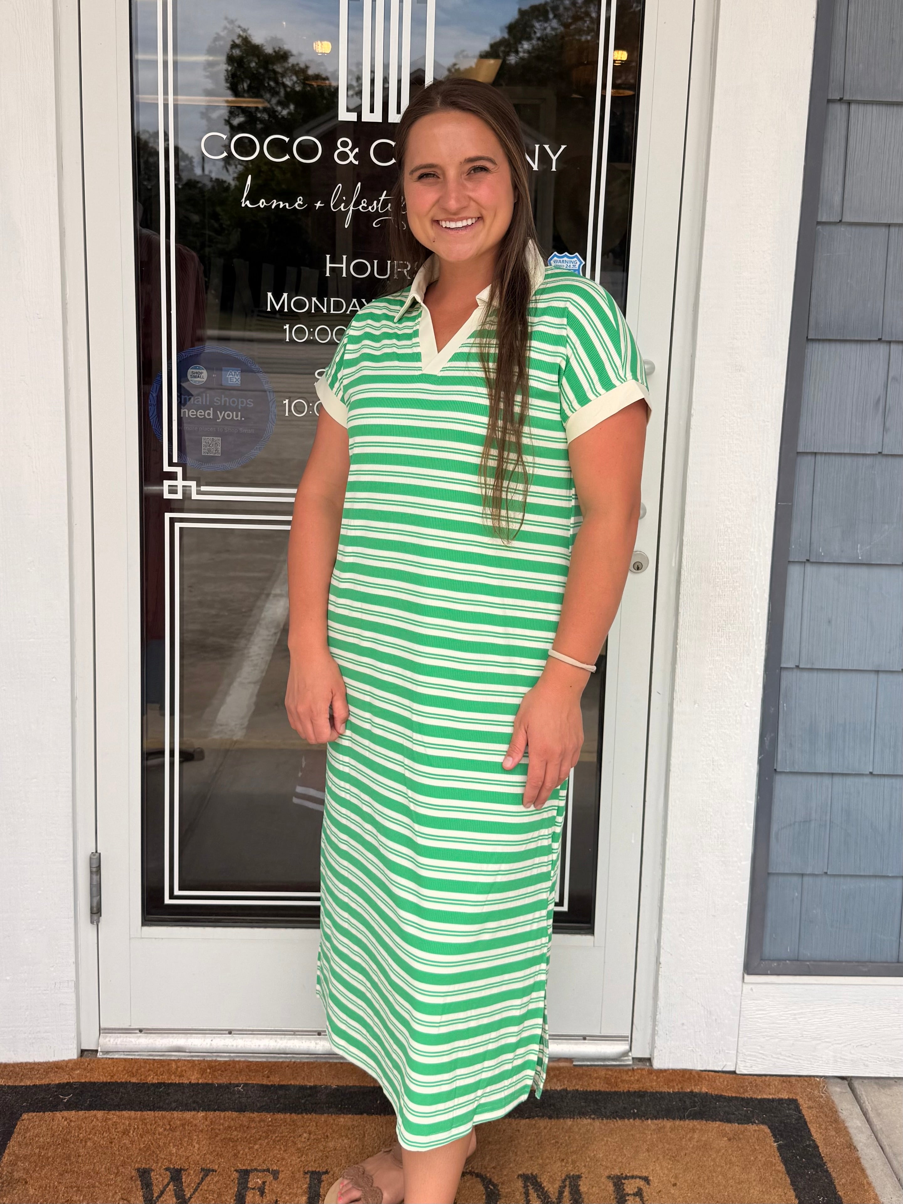 Green Stripe Midi Dress