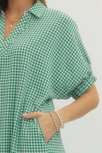 Green Gingham Check Midi Dress