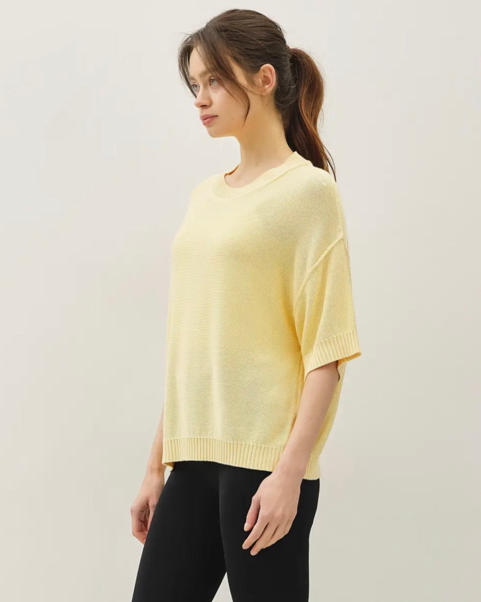 Yellow Oversize Cut Sweater Top with Raw Edge