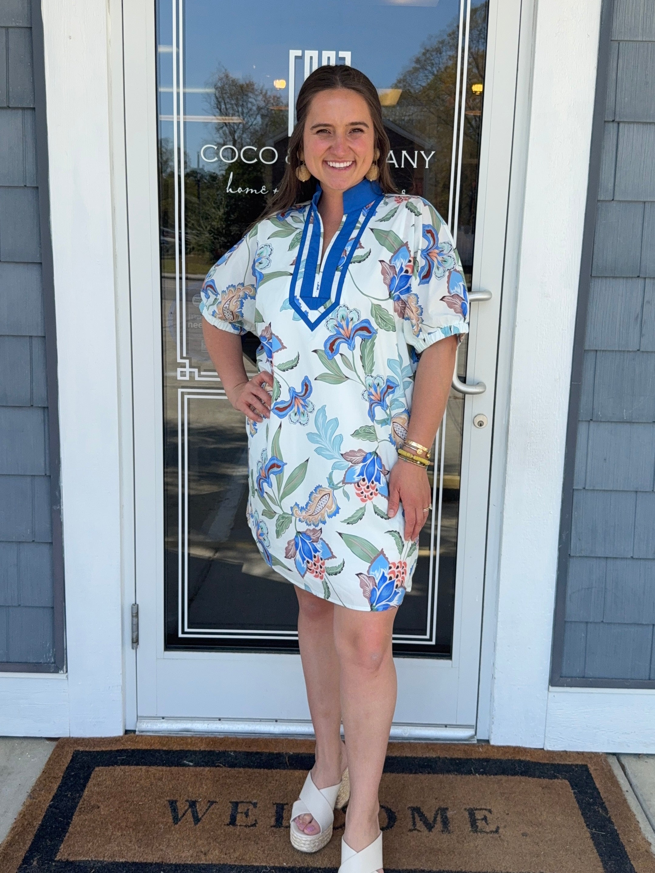 Blue Floral Print Mini Dress