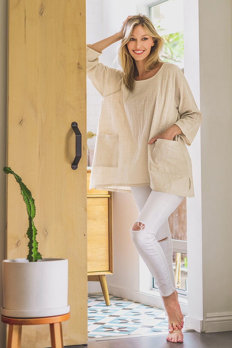Gauze Two Pocket Top (Multiple Colors)