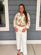 Offwhite Big Pearl Button Floral Top