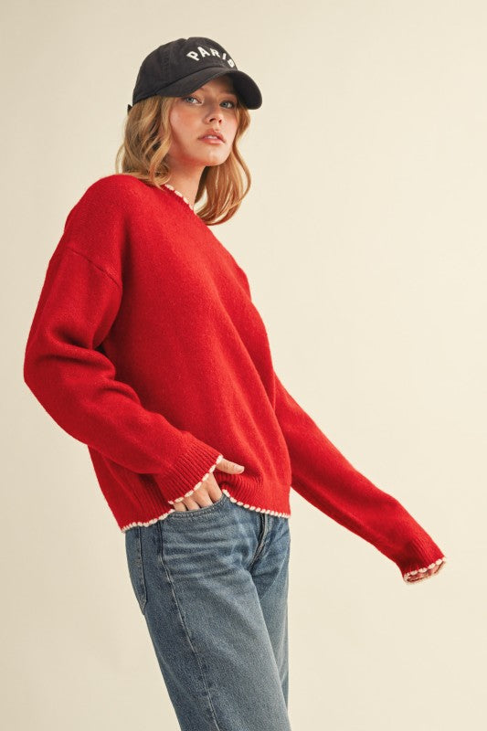 Red Knit Scalloped Edge Sweater SHIPS OR PICKUP FROM COCO 10/15/25