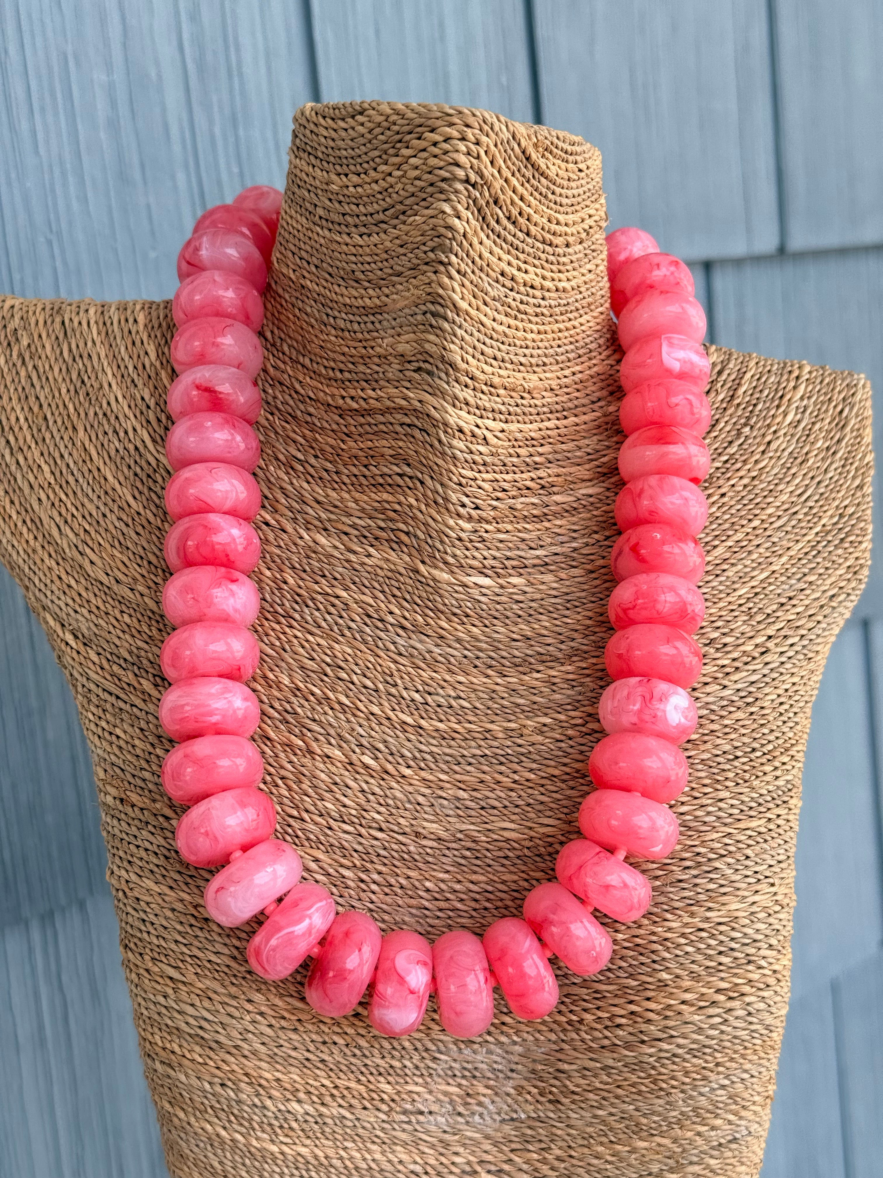 Chunky Rondelle Bead Necklace Light Coral
