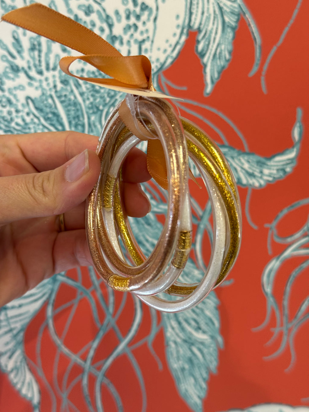 Gold Multi Jelly Bangle Set w/White