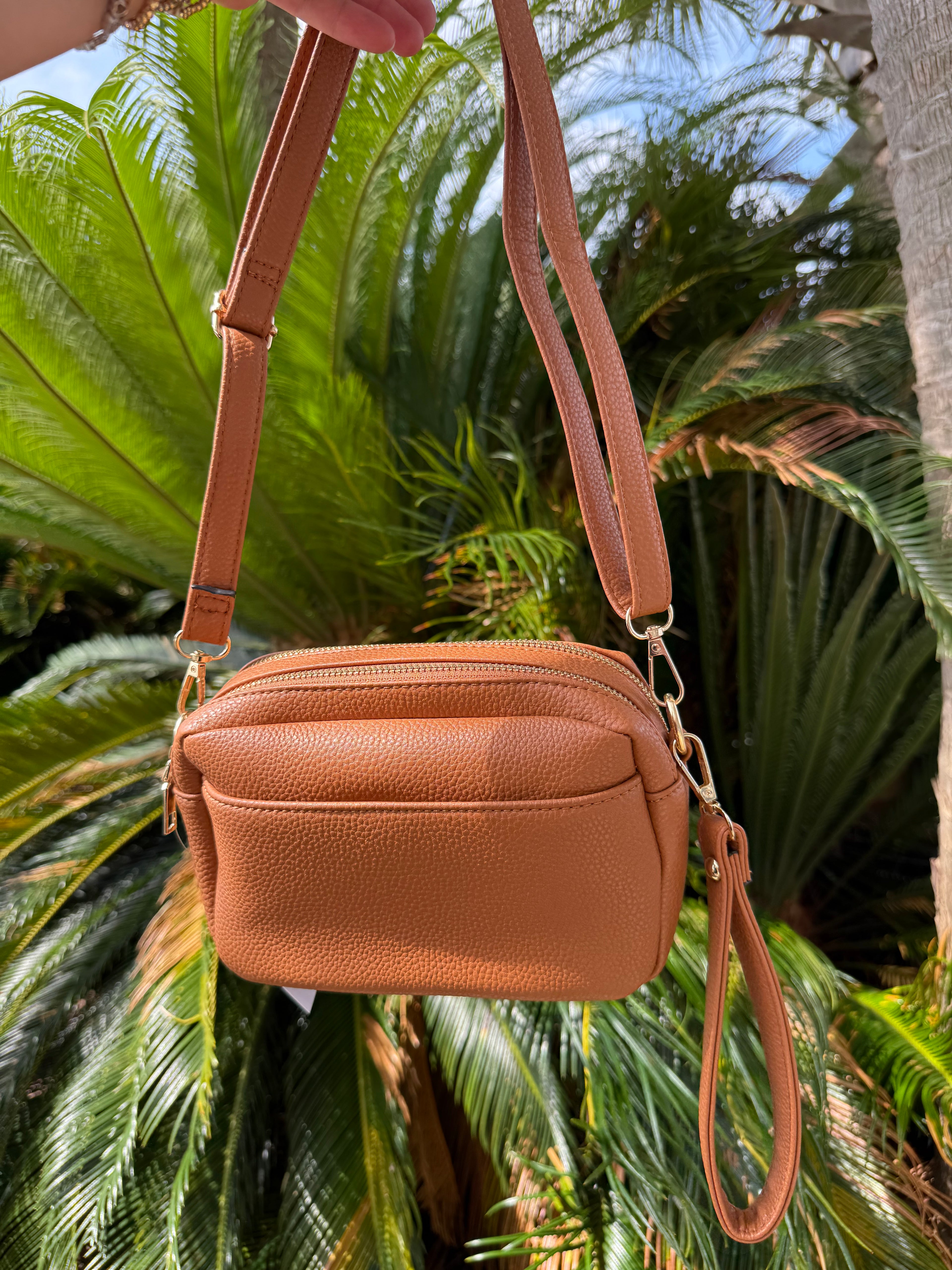 Tan Luna Petite Luxe Pebble Vegan Leather Crossbody Bag