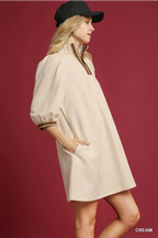 Cream Jacquard High Neck Mini Dress