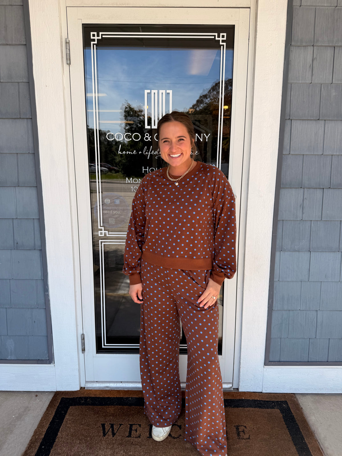 Brown Polka Dot Drawstring Set