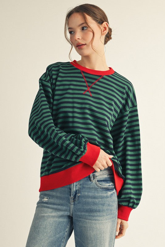 Green & Navy Striped Top