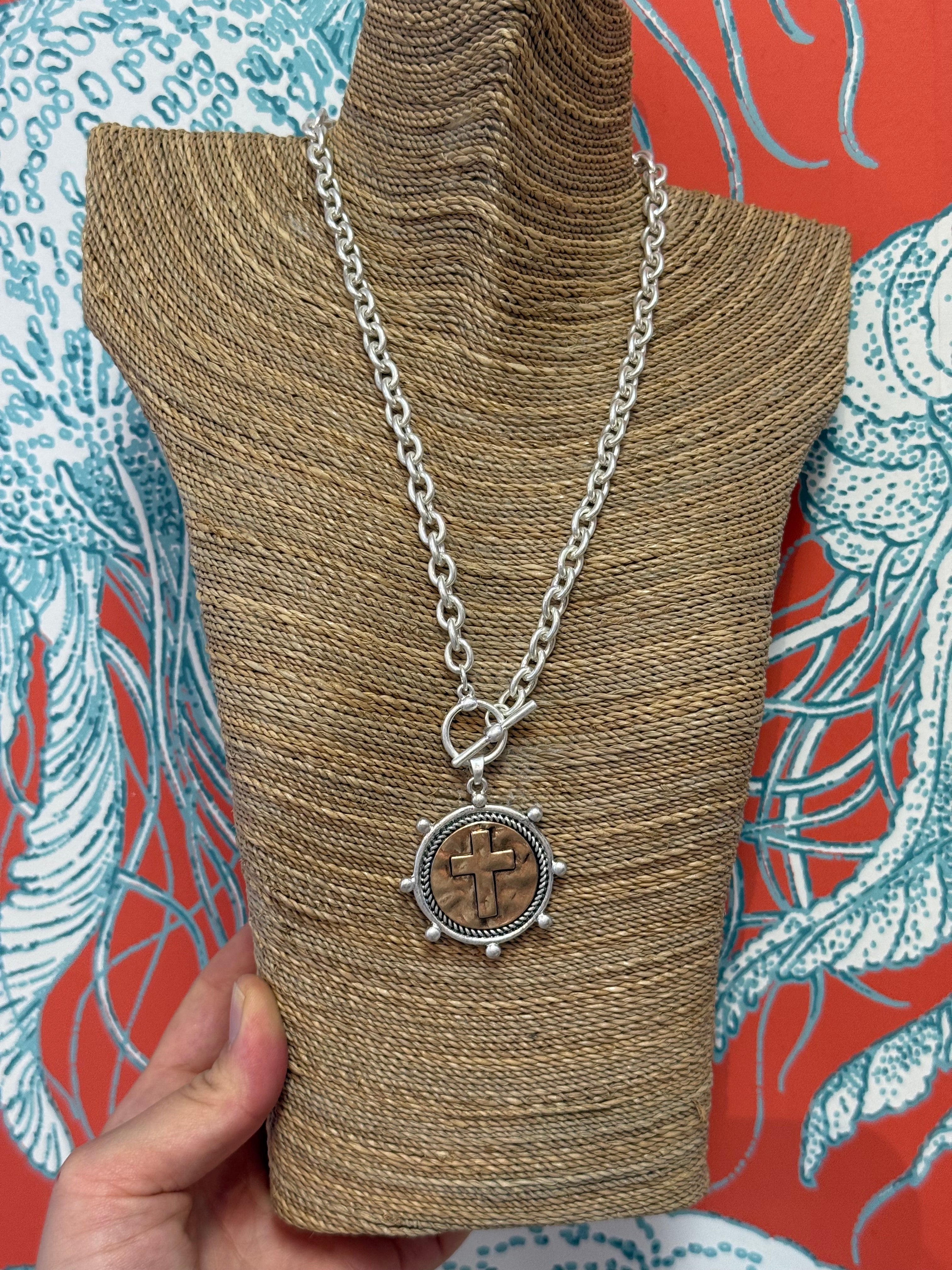 Cross Coin Necklace Silver