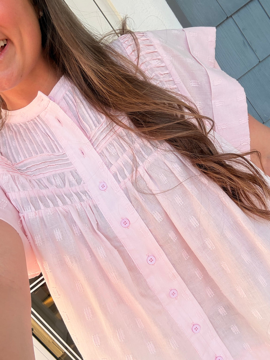 Baby Pink Ruffle Button Up Top