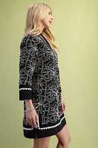 Black Embroidered Notch Neck Dress
