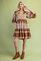 Camel Printed Tiered Dress
