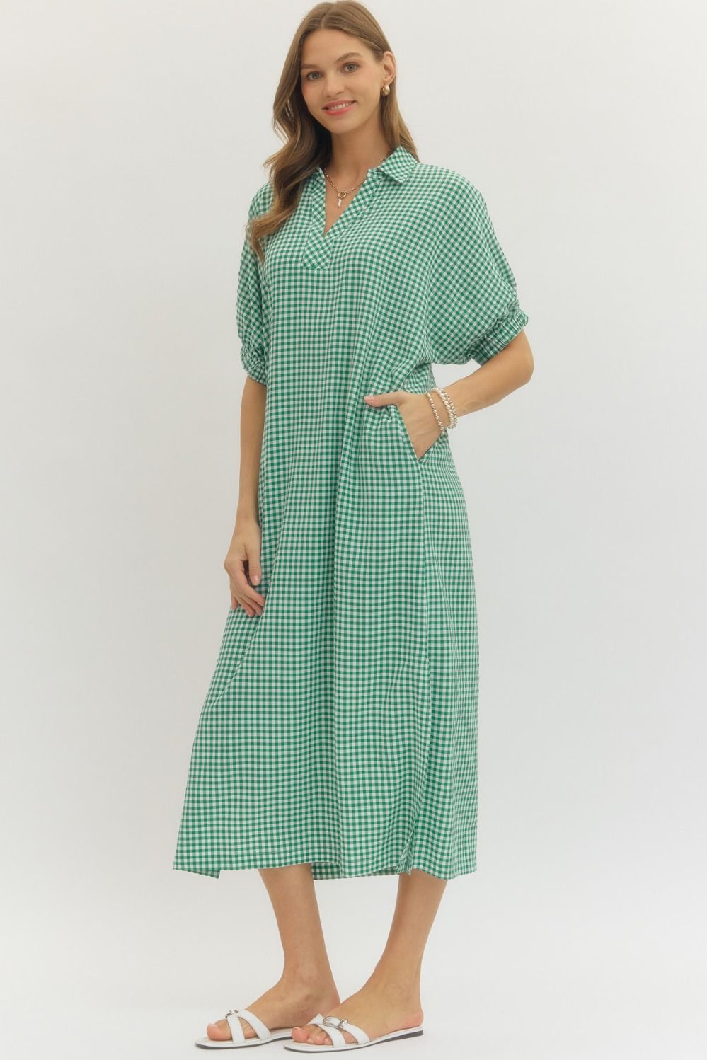 Green Gingham Check Midi Dress- SHIPS OR PICKUP FROM COCO 1/24/26
