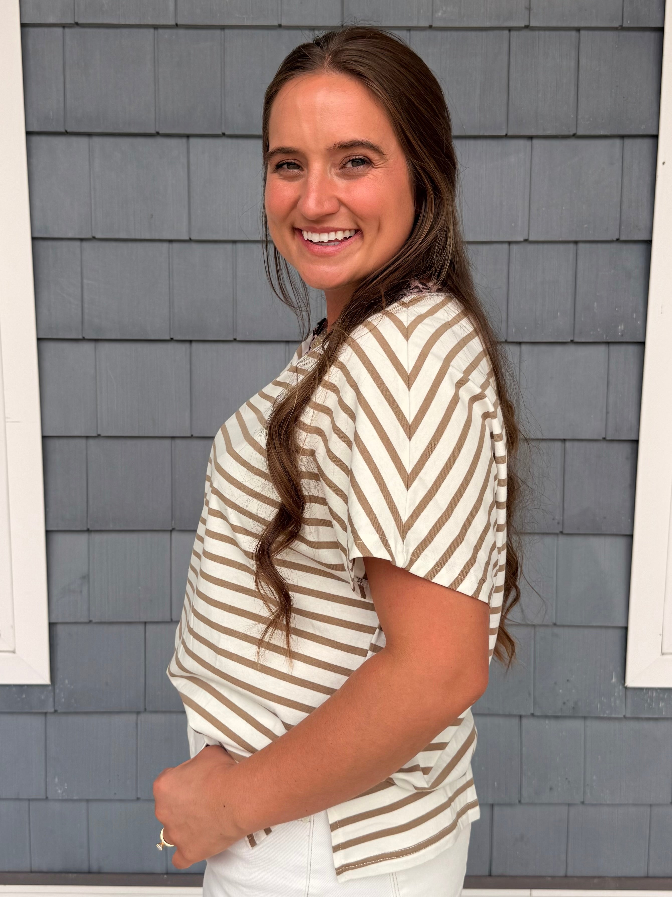 Striped Leopard collar Basic Top