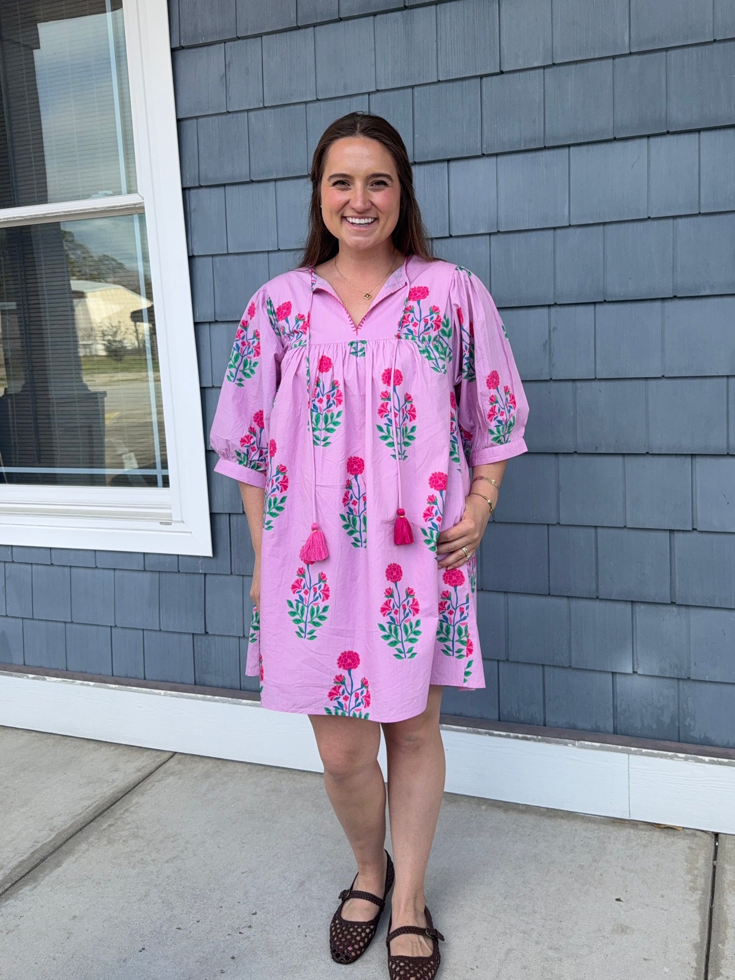 Pink Floral Tassel Dress THML