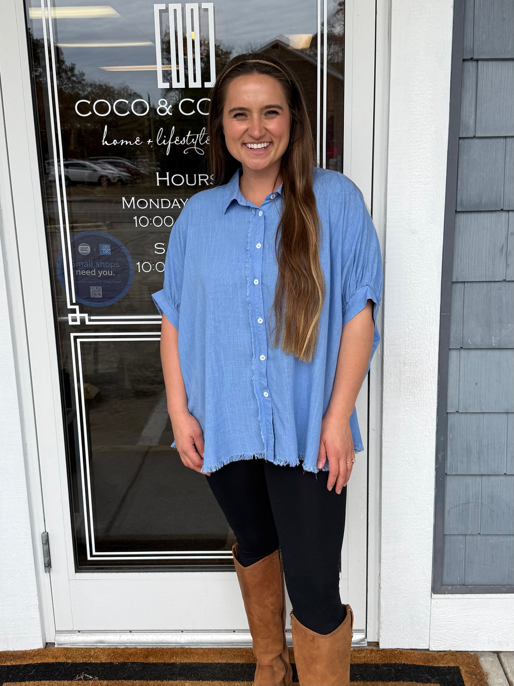 Orchid Blue Linen Button Down Shirt