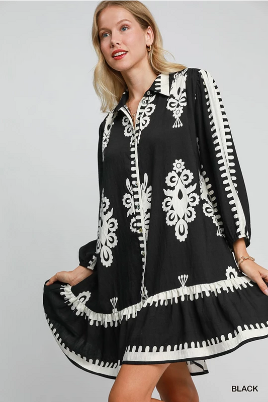 Black Two Tone Abstract Mini Dress