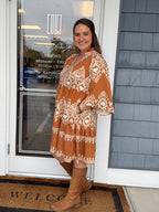 Camel Printed Tiered Dress