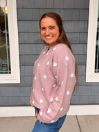 Pink Polka Dot Button Up Sweater
