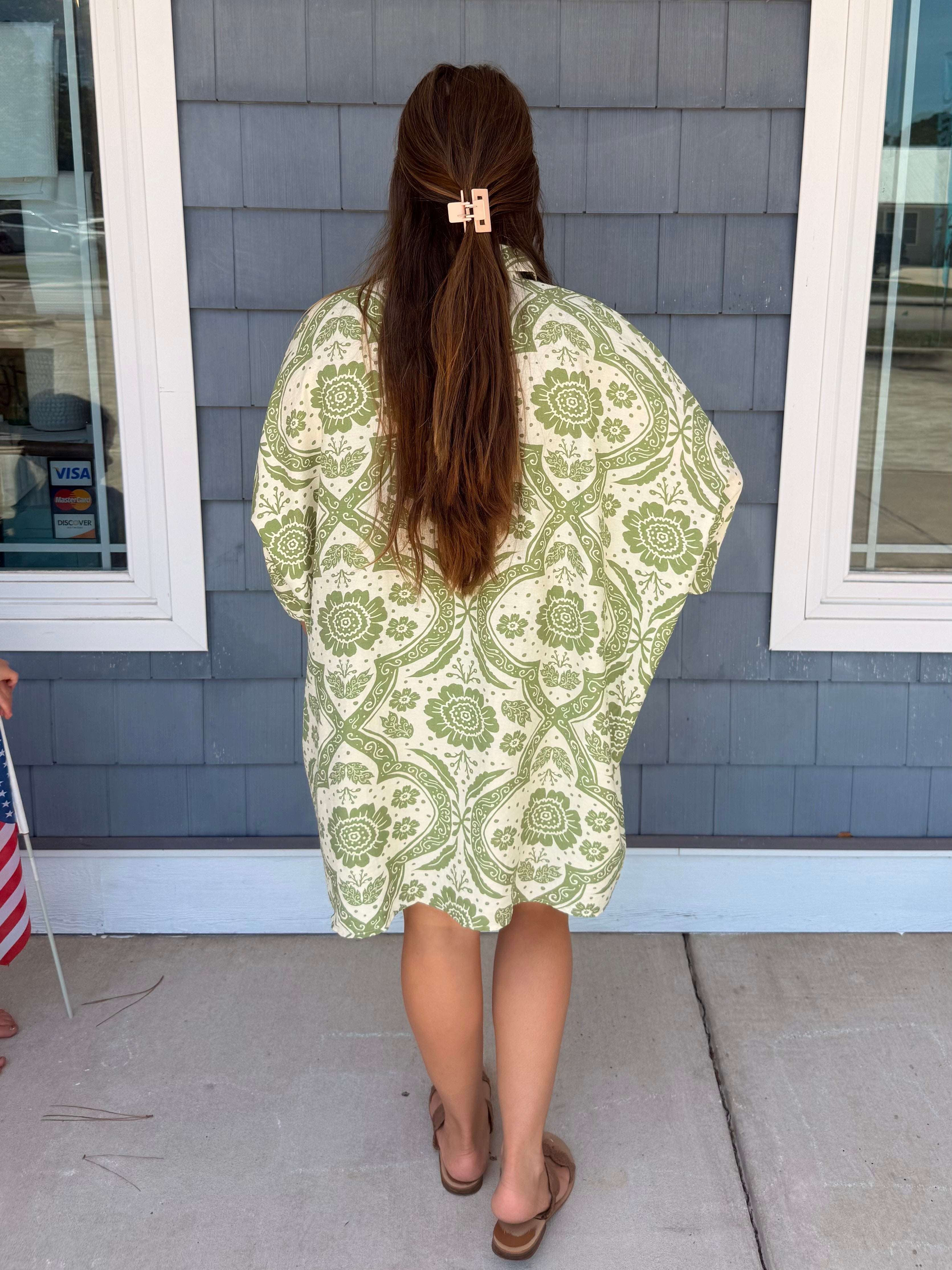 Green Oversized Button Down Shirt Dress