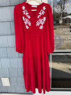 Red Maxi Embroidered Dress