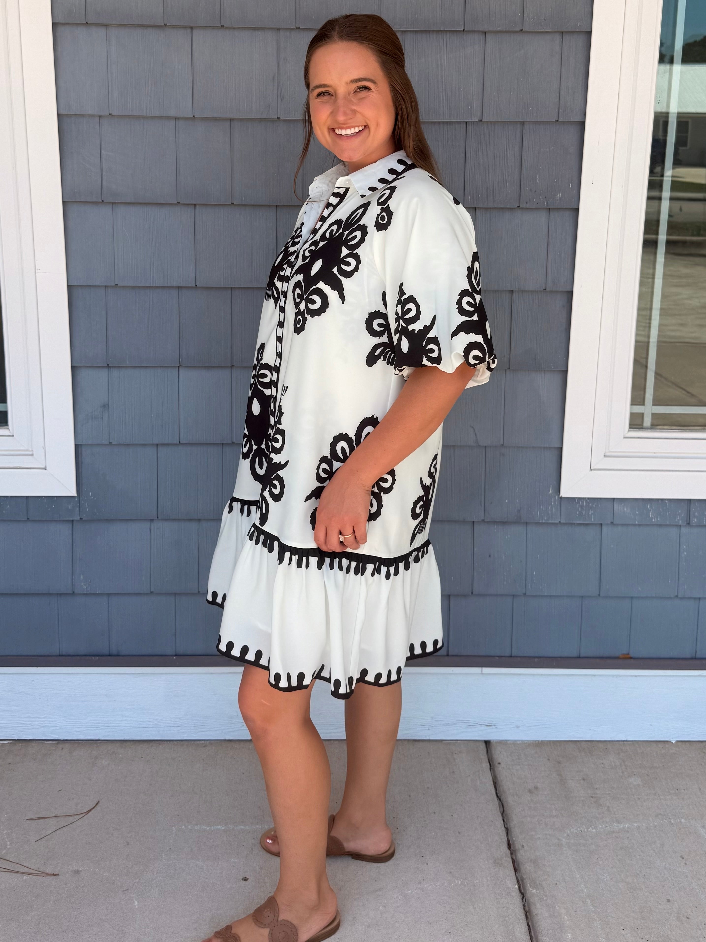 Off White Bold Print Mini Dress
