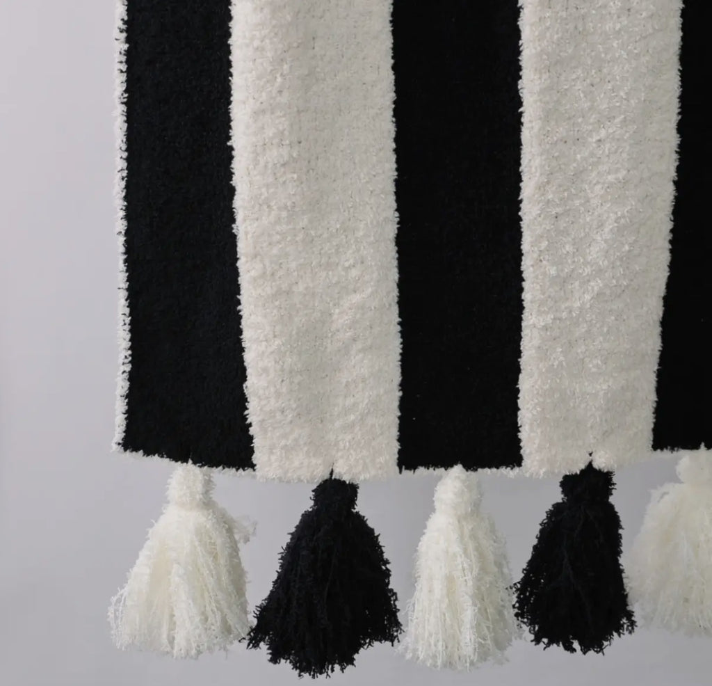 Blue Striped Tassel Luxe Home Blanket