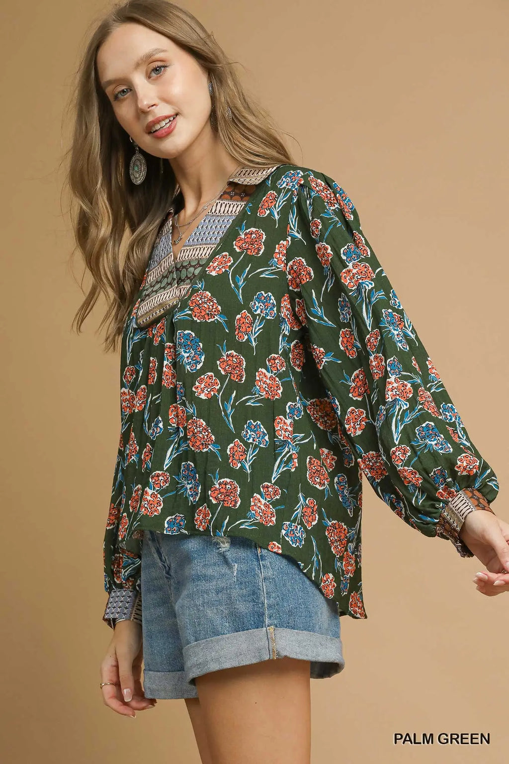 Green Floral Print Collar Blouse SHIPS OR PICKUP FROM COCO 10/10/25